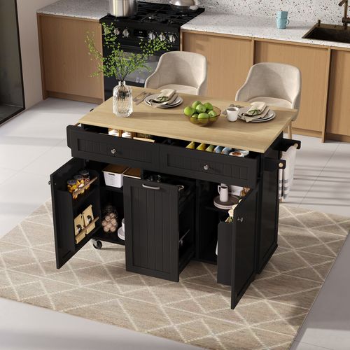 Desserte De Cuisine - Tiroir Et Plateau Extensible - Îlot Mobile Avec Roulettes - Noir