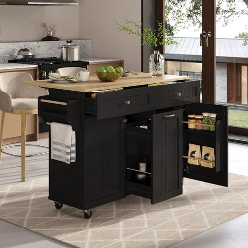 Desserte De Cuisine - Tiroir Et Plateau Extensible - Îlot Mobile Avec Roulettes - Noir
