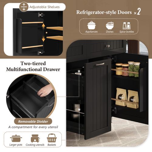 Desserte De Cuisine - Tiroir Et Plateau Extensible - Îlot Mobile Avec Roulettes - Noir