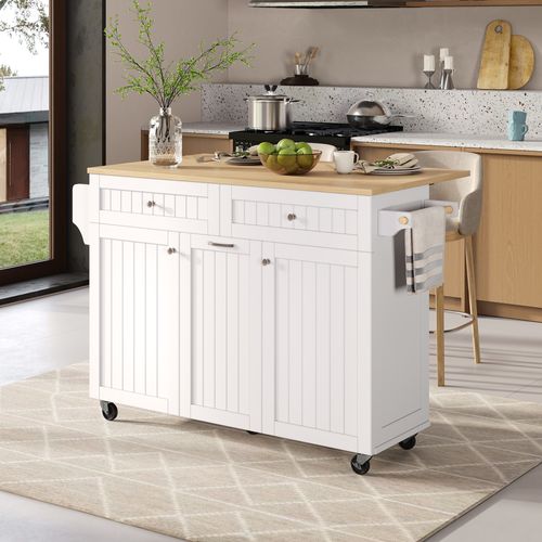 Îlot De Cuisine Mobile - Plateau Extensible Et Tiroir - Mdf Pb - Blanc