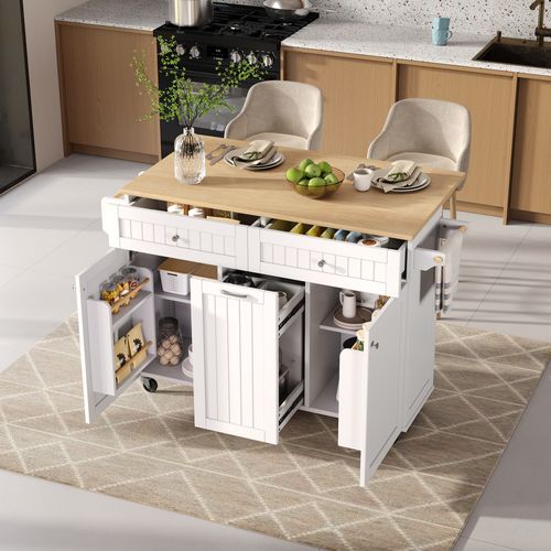 Îlot De Cuisine Mobile - Plateau Extensible Et Tiroir - Mdf Pb - Blanc