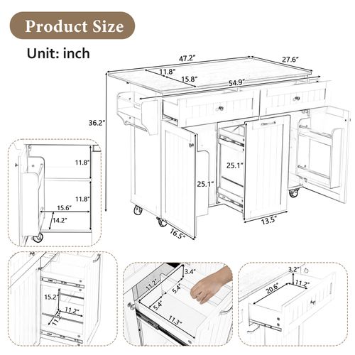 Îlot De Cuisine Mobile - Plateau Extensible Et Tiroir - Mdf Pb - Blanc