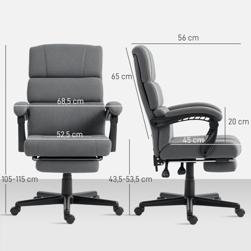 Fauteuil De Bureau Pivotante - Inclinaison 135° Et Repose-pieds Extensible - Réglage - Velours -gris