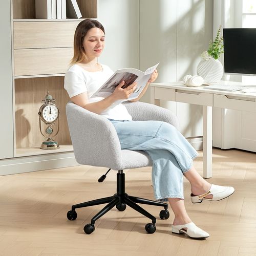 Fauteuil Pivotante 360° Ergonomique - Roulettes Et Réglage En Hauteur - Polyester - Blanc