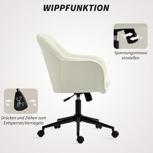 Fauteuil De Bureau - Réglage En Hauteur Et Fonction Bascule - Roues Silencieuses - Polyester - Beige