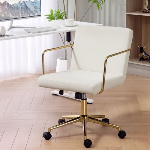 Fauteuil De Bureau - Pivotante Avec Réglage - Fonction Inclinable Et Roulettes Silencieuses - Blanc