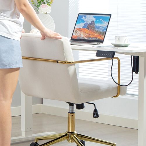 Fauteuil De Bureau - Pivotante Avec Réglage - Fonction Inclinable Et Roulettes Silencieuses - Blanc