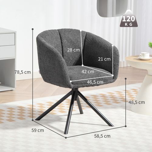 Fauteuil Pivotant Rembourré - Design Confortable Avec Accoudoirs - Polyester - Gris - Pieds Métal