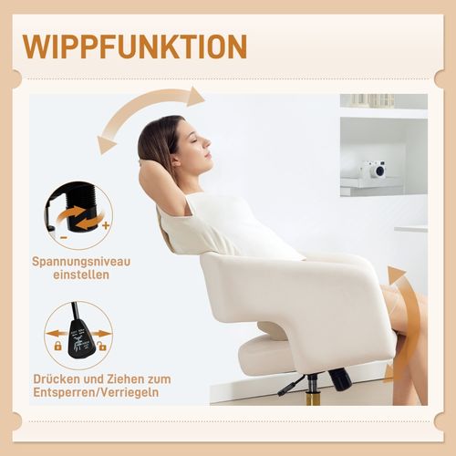 Fauteuil De Bureau En Velours - Pivotante - Accoudoirs - Assise Rembourrée 360° - Réglable - Métal