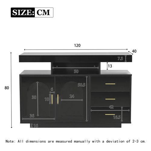 Buffet - Meuble De Rangement Bahut Avec Tiroirs Et Portes Battantes - LED 16 Couleurs - Mdf - Noir