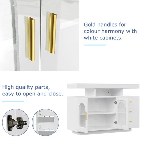 Buffet Meuble De Rangement - LED - Tiroirs Et Portes Battantes - Rangement Vaisselle - Mdf - Blanc