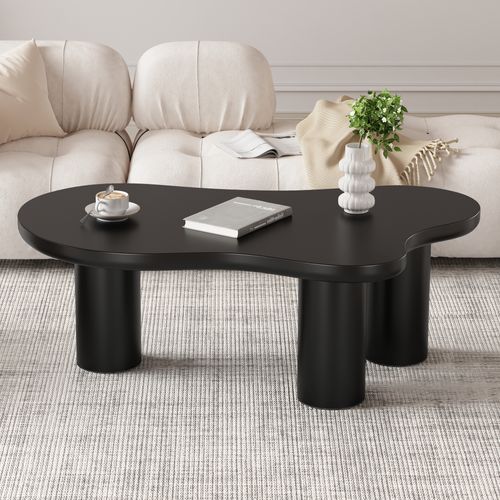 Table Basse, Avec Design Nuage Moderne Et Structure Mdf + Pieds Pvc - Nettoyage Simple - Noir