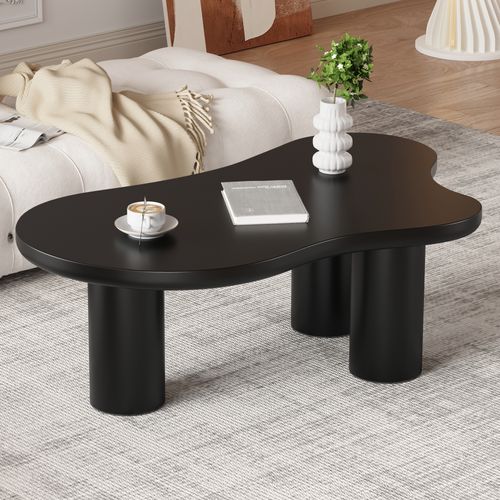 Table Basse, Avec Design Nuage Moderne Et Structure Mdf + Pieds Pvc - Nettoyage Simple - Noir