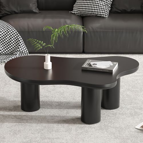 Table Basse, Avec Design Nuage Moderne Et Structure Mdf + Pieds Pvc - Nettoyage Simple - Noir