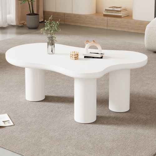 Table Basse - Table D’appoint Originale - Forme Nuage - Moderne - Mdf - Pieds Pvc Et Feutre - Blanc