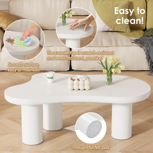 Table Basse - Table D’appoint Originale - Forme Nuage - Moderne - Mdf - Pieds Pvc Et Feutre - Blanc