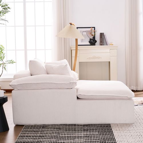 Méridienne - Confort Doux - Dossier Haut - Accoudoirs Larges - Tissu Cord - Blanc