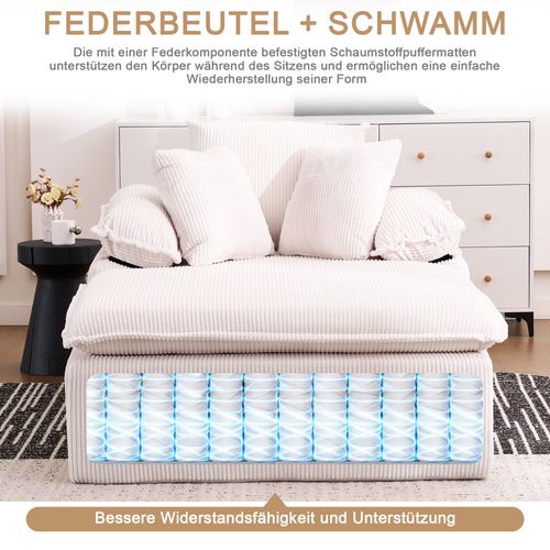 Méridienne - Confort Doux - Dossier Haut - Accoudoirs Larges - Tissu Cord - Blanc