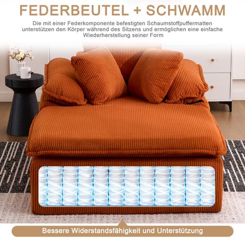 Méridienne - Confort Lecture - Dossier Haut - Accoudoirs Larges - Design Intérieur - Tissu - Orange