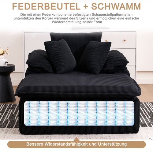 Méridienne - Confort Lecture - Dossier Haut - Accoudoirs Larges - Design Intérieur - Tissu - Noir