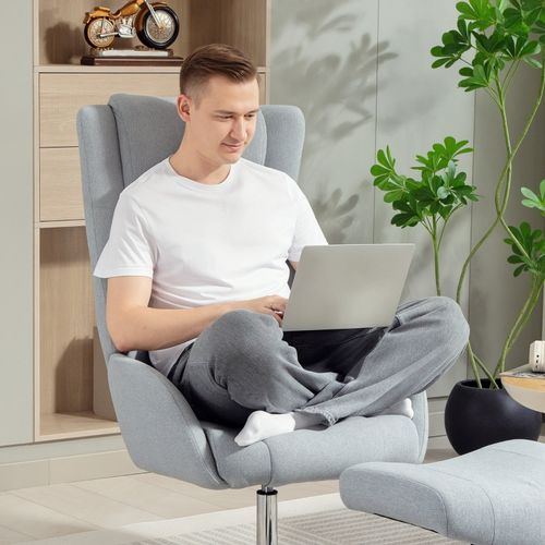 Fauteuil Avec Repose-pieds -pivotant - Accoudoirs - Inclinaison Réglable Et Rotation 360° -lin -gris