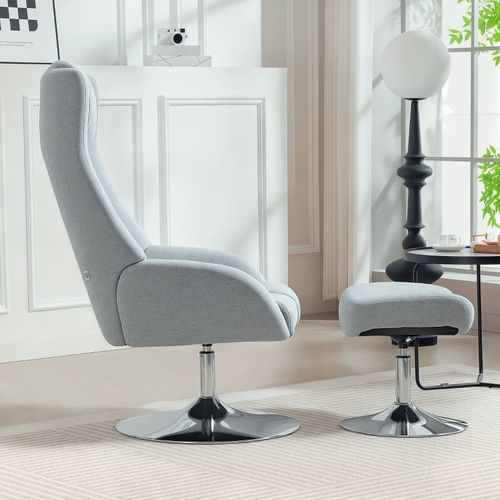 Fauteuil Avec Repose-pieds -pivotant - Accoudoirs - Inclinaison Réglable Et Rotation 360° -lin -gris