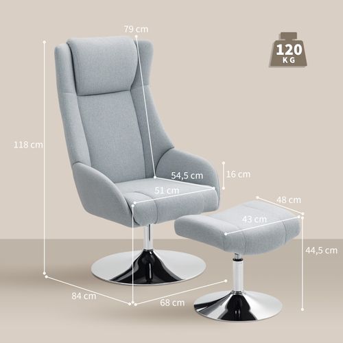 Fauteuil Avec Repose-pieds -pivotant - Accoudoirs - Inclinaison Réglable Et Rotation 360° -lin -gris