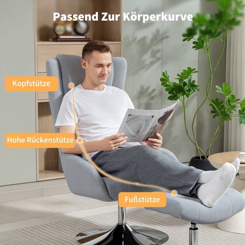 Fauteuil Avec Repose-pieds -pivotant - Accoudoirs - Inclinaison Réglable Et Rotation 360° -lin -gris