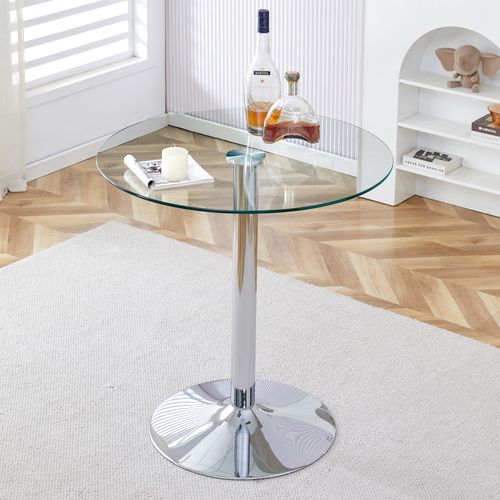 Table Basse - Design Moderne - Plateau Verre - Structure Métal Argenté - Transparent