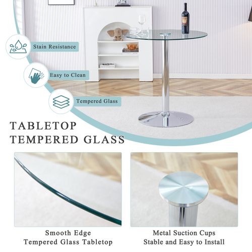 Table Basse - Design Moderne - Plateau Verre - Structure Métal Argenté - Transparent