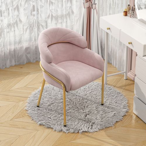 Chaise Salle à Manger Style Luxe - Pieds Métal - Fauteuil De Salon - Revêtement Velours - Rose