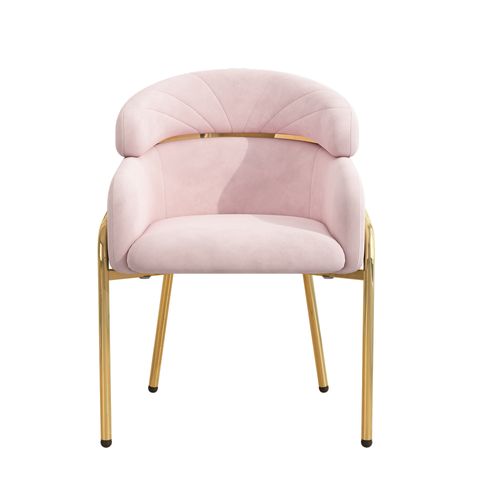 Chaise Salle à Manger Style Luxe - Pieds Métal - Fauteuil De Salon - Revêtement Velours - Rose