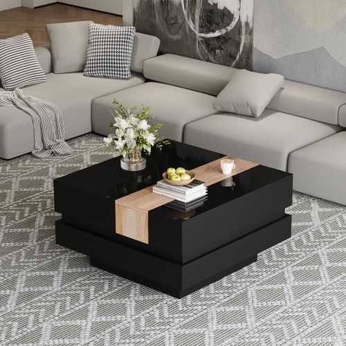 Table Basse Table Basse Extensible Avec Rangement Intégré - Design Carré Bicolore, 70x70x39 Cm,noir