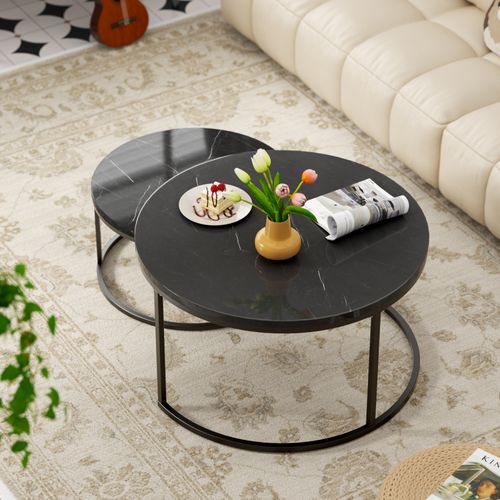 Tables Basses Gigognes - Lot De 2 - Tables D’appoint Emboîtables - Design Moderne - Noir