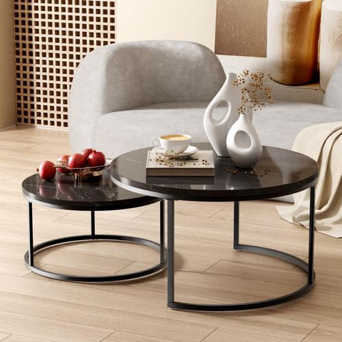 Tables Basses Gigognes - Lot De 2 - Tables D’appoint Emboîtables - Design Moderne - Noir