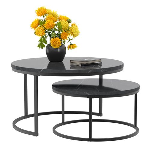 Tables Basses Gigognes - Lot De 2 - Tables D’appoint Emboîtables - Design Moderne - Noir