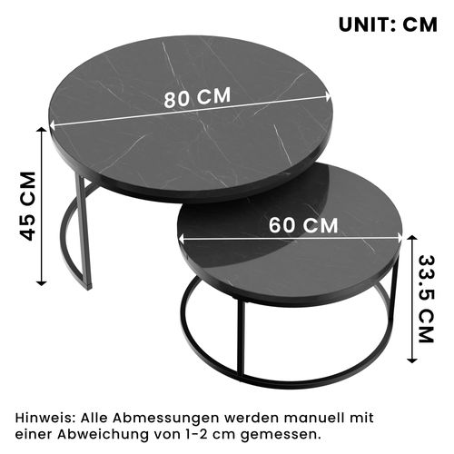 Tables Basses Gigognes - Lot De 2 - Tables D’appoint Emboîtables - Design Moderne - Noir
