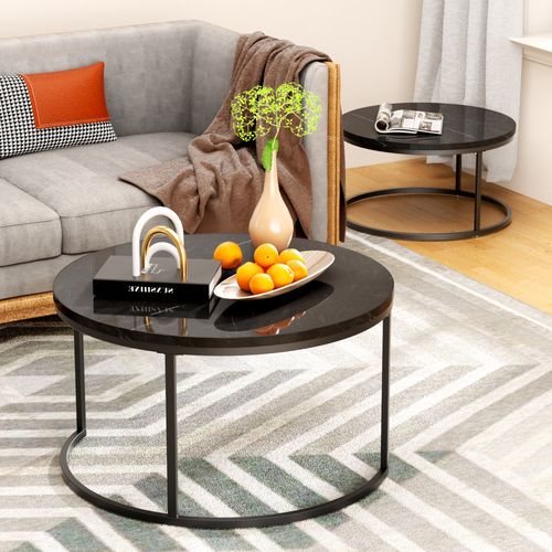 Tables Basses Gigognes - Lot De 2 - Tables D’appoint Emboîtables - Design Moderne - Noir