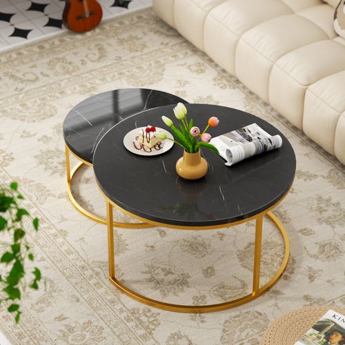 Tables Basses Gigognes - Lot De 2 - Tables D’appoint Emboîtables - Design Moderne - Or Et Noir