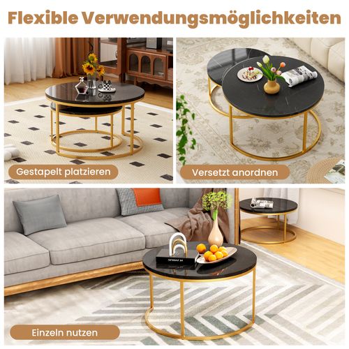 Tables Basses Gigognes - Lot De 2 - Tables D’appoint Emboîtables - Design Moderne - Or Et Noir