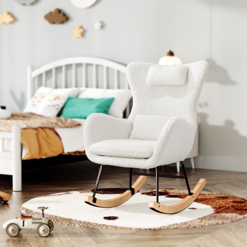 Fauteuil à Bascule Avec Accoudoirs - Chaise Berçante Design Avec Appui-tête - Blanc