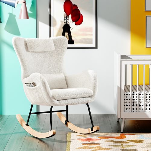 Fauteuil à Bascule Avec Accoudoirs - Chaise Berçante Design Avec Appui-tête - Blanc