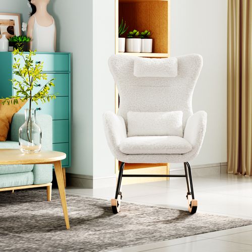 Fauteuil à Bascule Avec Accoudoirs - Chaise Berçante Design Avec Appui-tête - Blanc