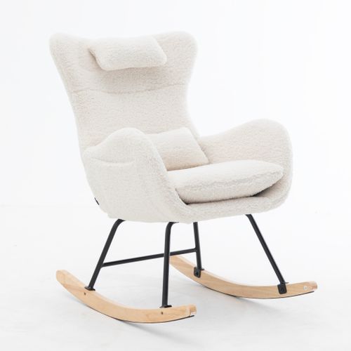 Fauteuil à Bascule Avec Accoudoirs - Chaise Berçante Design Avec Appui-tête - Blanc