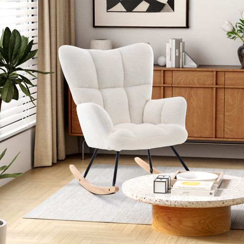 Fauteuil à Bascule Relax - Rocking Chair Avec Siège Rembourré Et Dossier Haut - Blanc