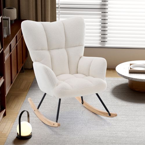 Fauteuil à Bascule Relax - Rocking Chair Avec Siège Rembourré Et Dossier Haut - Blanc