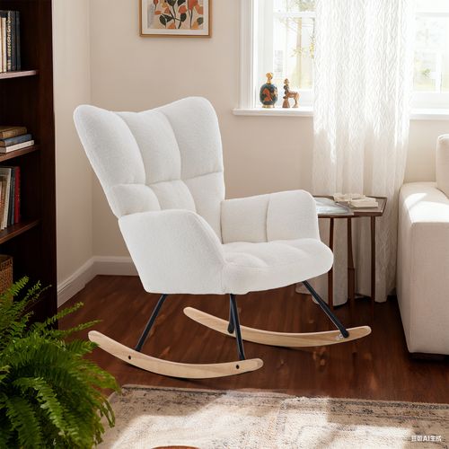 Fauteuil à Bascule Relax - Rocking Chair Avec Siège Rembourré Et Dossier Haut - Blanc