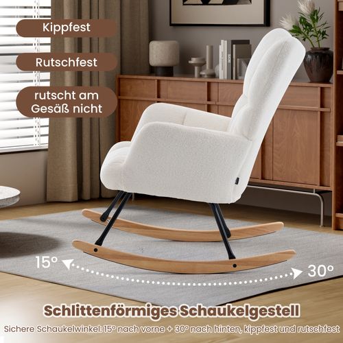 Fauteuil à Bascule Relax - Rocking Chair Avec Siège Rembourré Et Dossier Haut - Blanc