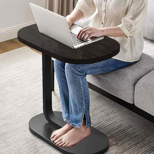 Table D’appoint - Mini Bout De Canapé C Shape -plateau Facile à Nettoyer -pieds Métal Épaissi - Noir