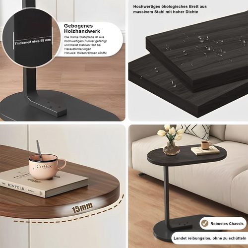 Table D’appoint - Mini Bout De Canapé C Shape -plateau Facile à Nettoyer -pieds Métal Épaissi - Noir